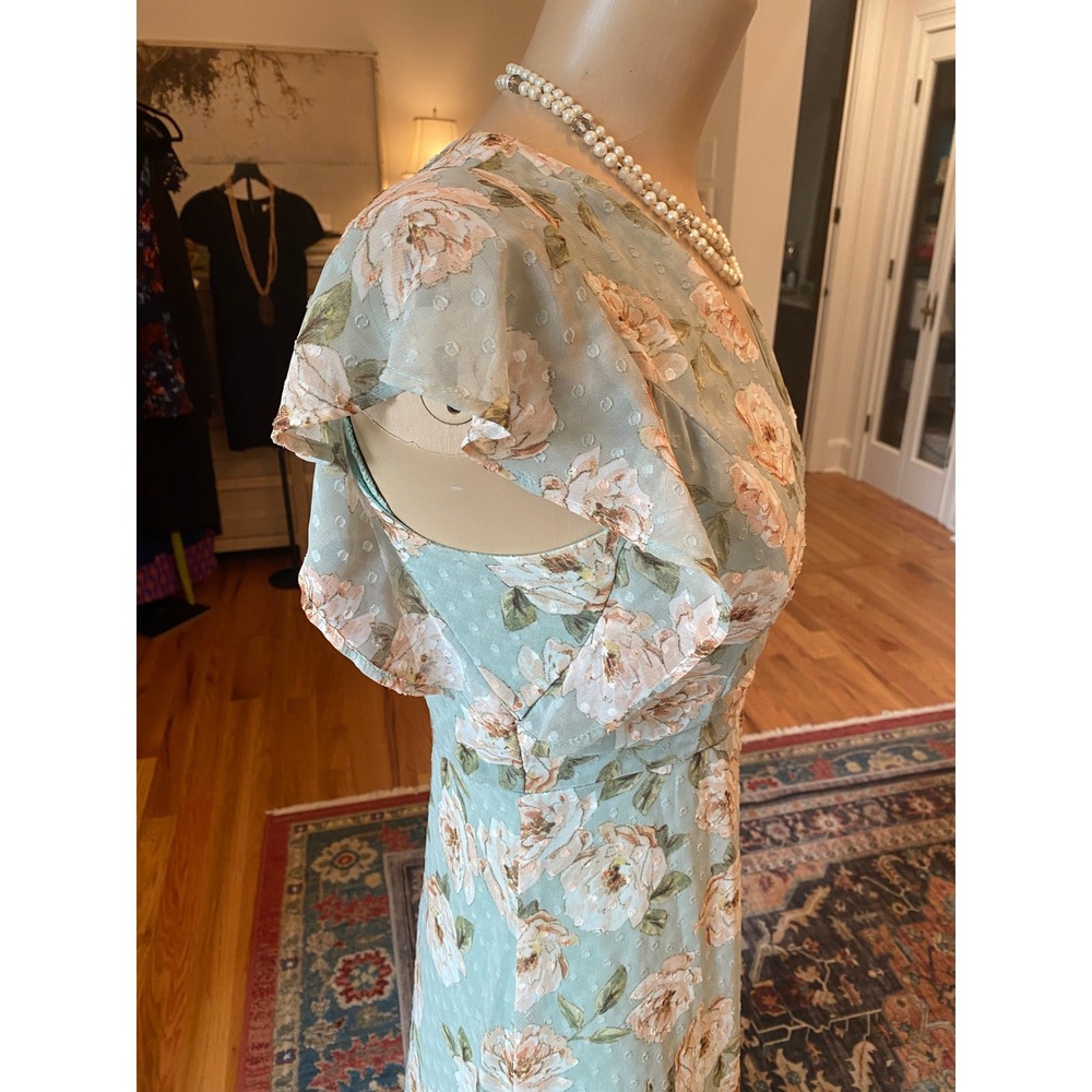 Altard State Florentina Sage Green Floral Swiss Dot High Low Midi Dress - Picture 5 of 14